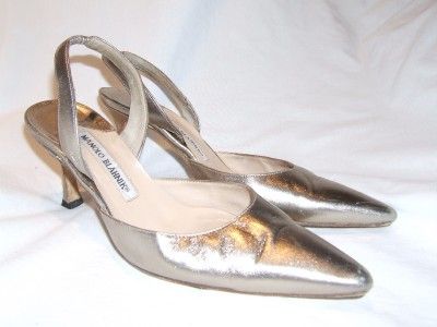 MANOLO BLAHNIK GOLDEN LEATHER SLINGBACKS SHOES SIZE 6 36  