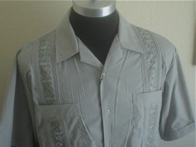 NWT Gray Guayabera Cigar Lounge Salsa Bar Cuban Shirt L  