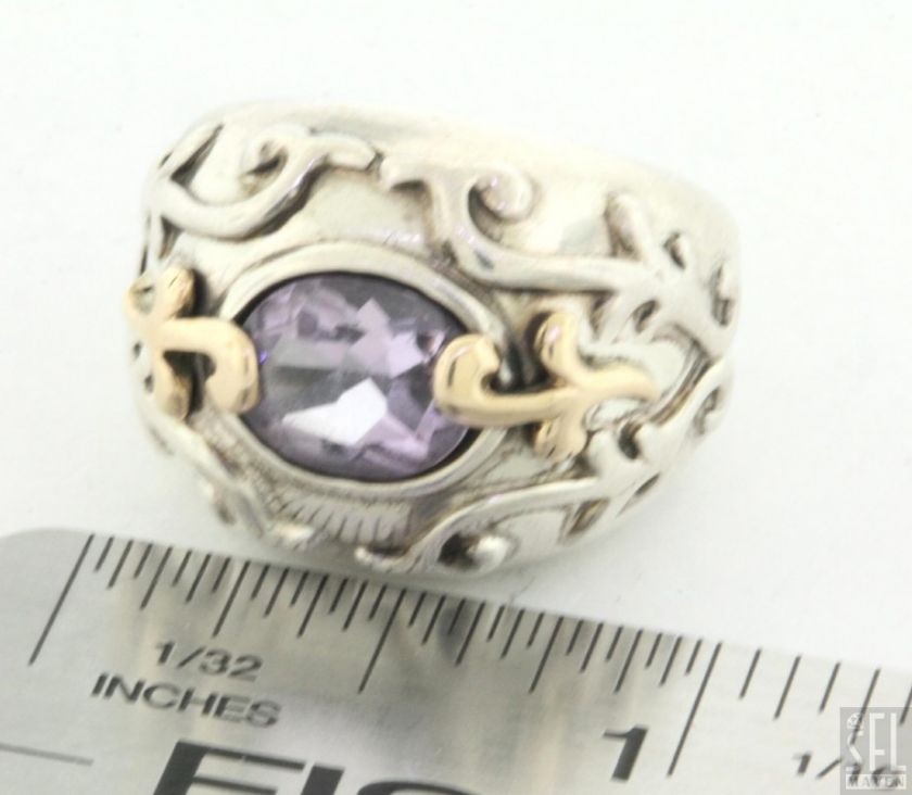 VINTAGE 14K GOLD/STERLING SILVER 3.25CT AMETHYST DESIGNER COCKTAIL 