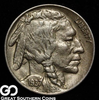 1937 D Buffalo Nickel 3 LEGGER CHOICE AU++ ** FAMOUS KEY DATE 