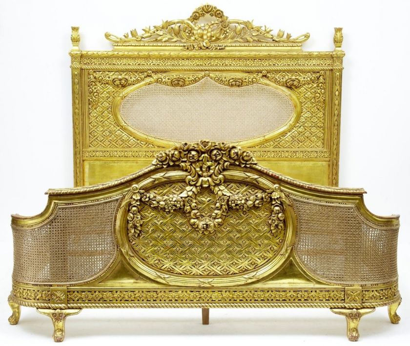 LATE 19TH CENTURY CARVED WOOD AND GILT 6FT WIDE BED  