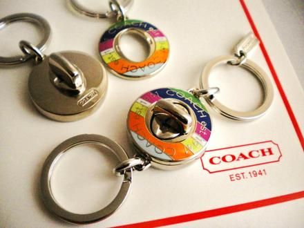   COACH LEGACY STRIPE TURNLOCK VALET KEY RING FOB 2 IN 1 #92529  