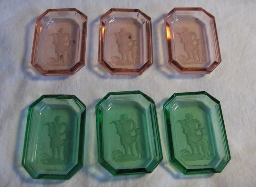   Vintage Pink Green Crystal Etched Cut Glass Salts Salt Cellars  