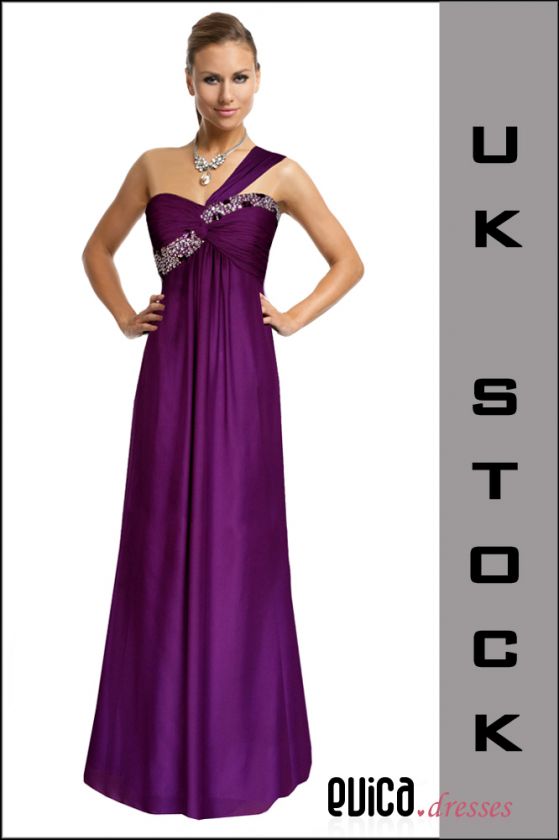 ONE SHOULDER PURPLE BRIDESMAID EVENING PROM BALL DRESS  