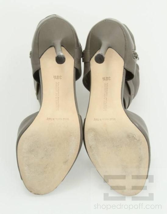 Manolo Blahnik Grey Leather Cut Out Open Toe Booties Size 36.5  