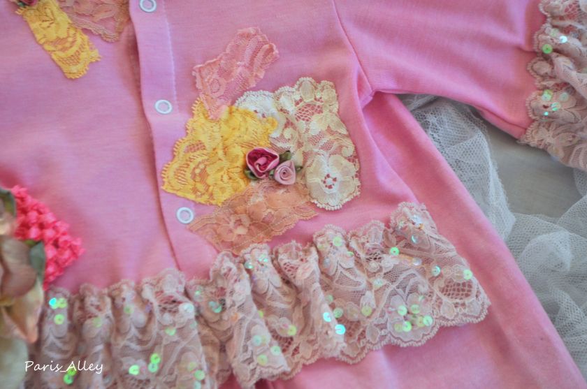 Raspberry Sorbet ~French Lace Shirt, Pants and Headband Reborn Baby 