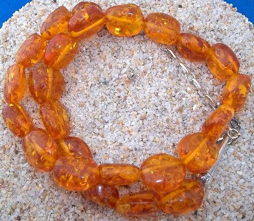 Stunning Chunky Tumbled Amber Bead Sterling Necklace  