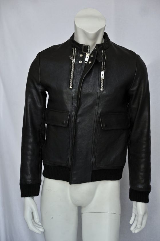 CHRISTIAN DIOR HOMME HEDI SLIMANE 07 Mens Black Leather Bomber Jacket 