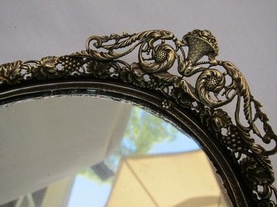 VINTAGE Chic Shabby ROSES Dresser Mirror Vanity TRAY  