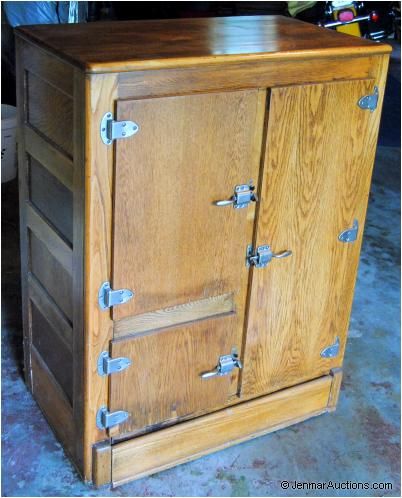 Antique Oak Ice Box Ice Chest with Three Doors NICE  