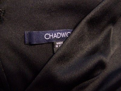 CHADWICKS Black Stretch Satin V Neck Cocktail Evening Dress 8 NEW 