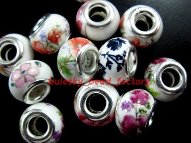 50pcs Porcelain Flower Loose Big Hole Beads 13mm  