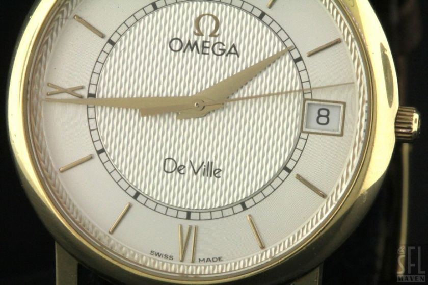 OMEGA DEVILLE 18K GOLD ELEGANT HIGH FASHION MENS DRESS WATCH W/ DATE 