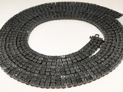 MENS 3 ROW FANOOK BLACK FINISH BLACK DIAMOND CHAIN 5.0 CT  