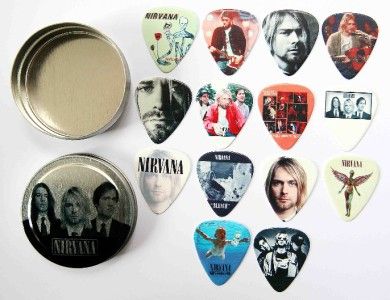 Tin of 14 Nirvana Full Colour Guitar Picks   Two Sided  