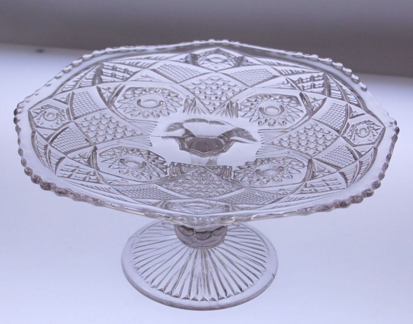 EAPG Hobstar File Diamond Cake Stand Glass Crystal  