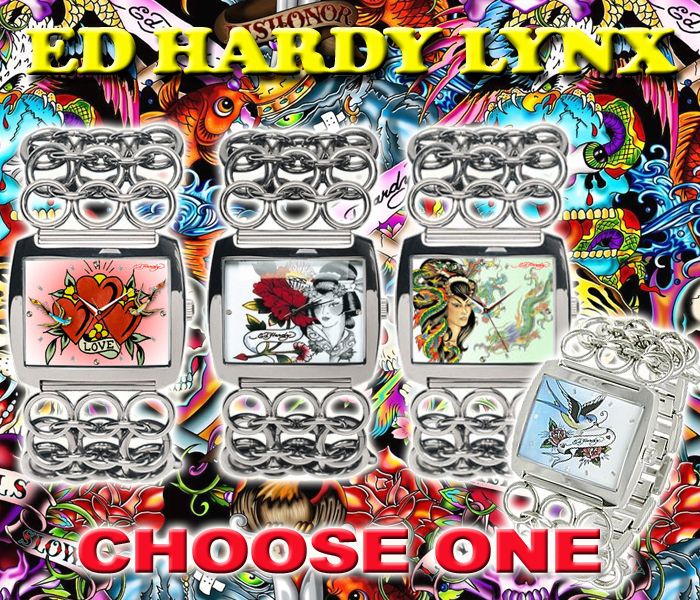 Ed Hardy LYNX geisha DRAGON Hearts Bluebird Watch NEW  
