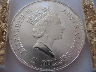 OZ.999 5 DOLLAR 1990 KOOKABURRA AUSTRALIA QUEEN ELIZABETH II COIN 