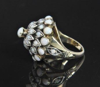   Vintage Two Tone 14K Gold Natural Opal Cocktail Flower Dome Ring