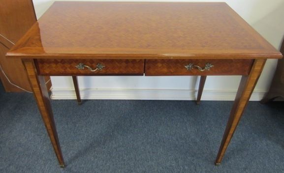   marquetry two drawer bureau plat desk geometric antique parquetry rose