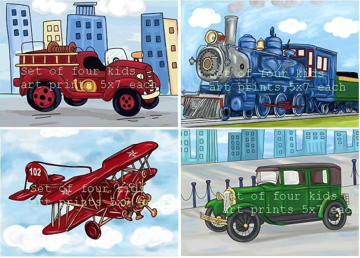 SET/4 vintage transportation trucks plane art new 5x7  