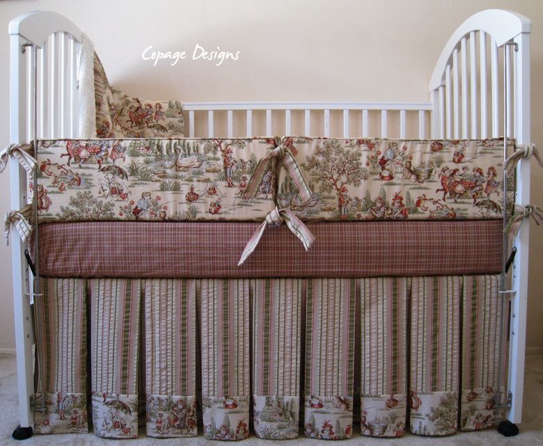 ANTIQUE LICKETY SPLIT TOILE BABY CRIB BEDDING SET NEW  