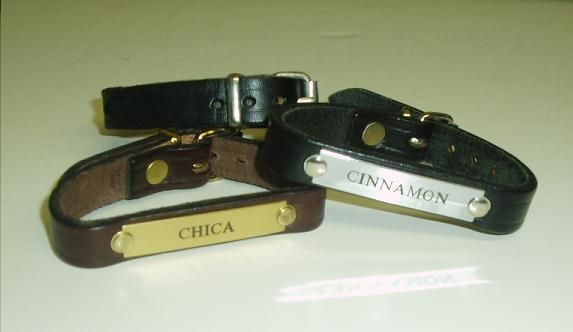 LEATHER HORSE ID BRACELET  CHROME OR BRASS  