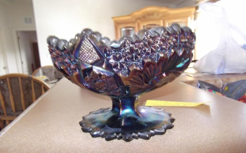 Fenton Carnival glass short compote bowl  