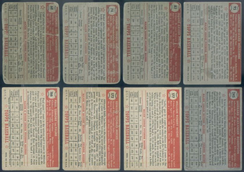 1952 Topps Baseball 2 Low#s six mid series Lot PR FR average all 