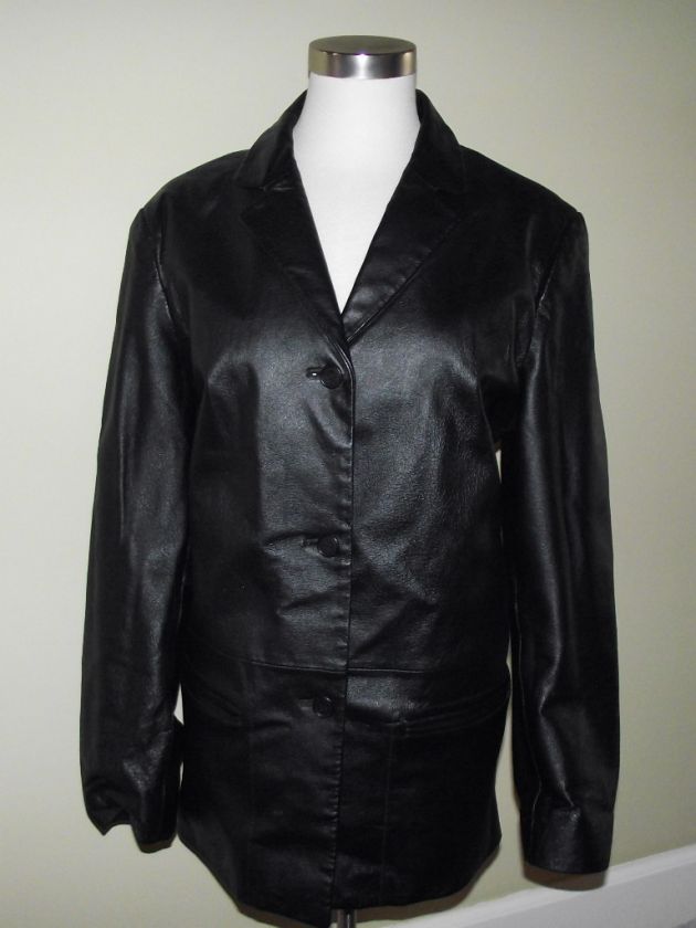 Outbrook Lovely Black Leather Coat Jacket M Women Button  