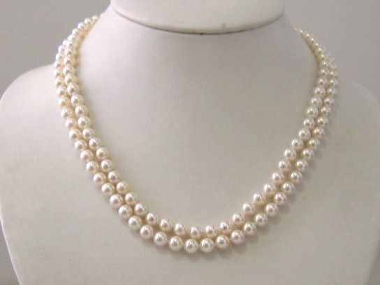 DOUBLE CREAM WHITE AKOYA PEARL 14K NECKLACE  17 & 18  