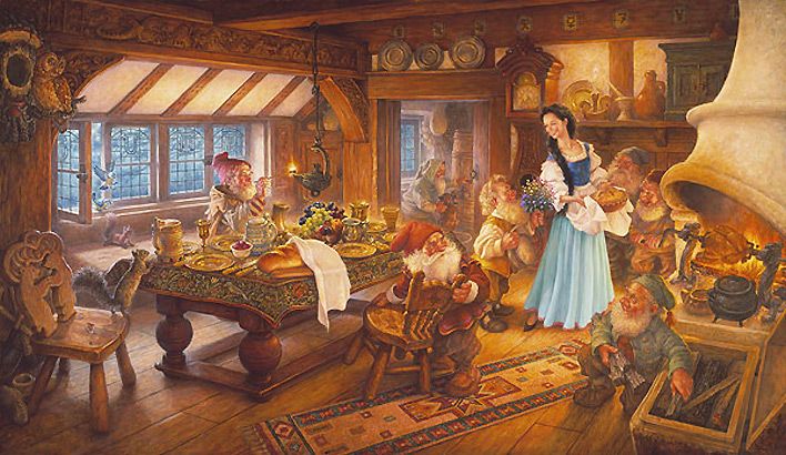 Scott Gustafson Snow White 7 Dwarfs LE SN Paper Prnt  