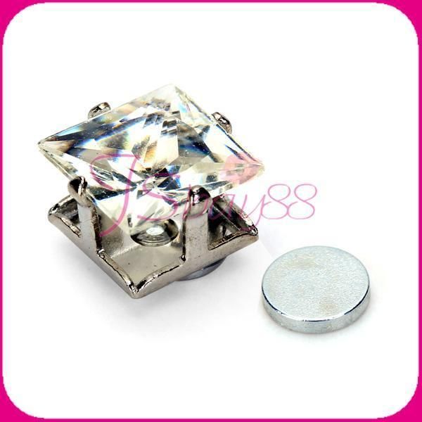 Party Jewelry Clear Square Magnet Magnetic Ear Stud Clip On Earring No 