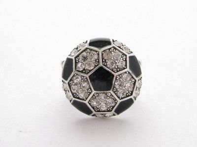 Soccer Ball Crystal Fashion Stretch Ring Jewelry  