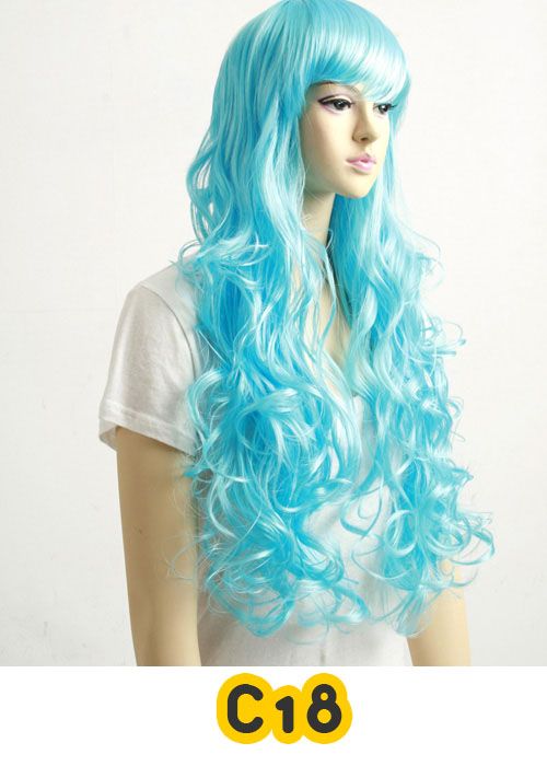 COSPLAY WIG Hair Costume Long Pink Skyblue Violet Green Blue Yellow 