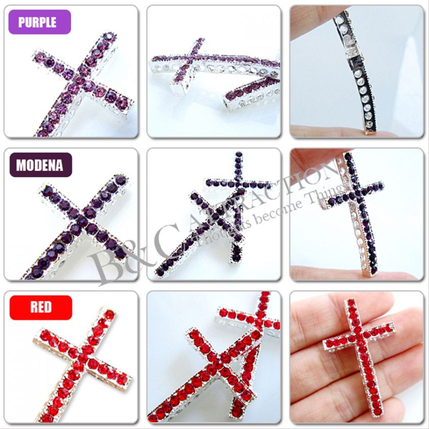   1PCS Curved Side Crystal Rhinestones Cross charms fit Bracelet  