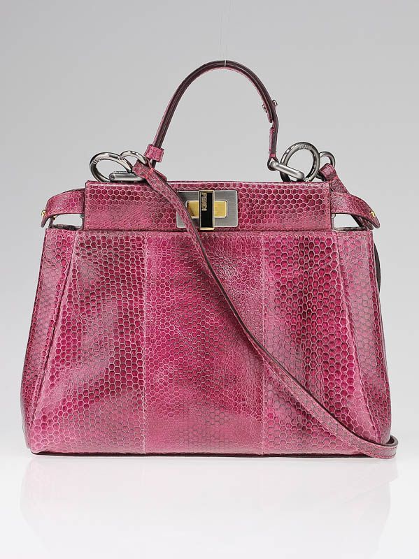 Fendi Pink Snakeskin Leather Mini Peekaboo Satchel Bag  