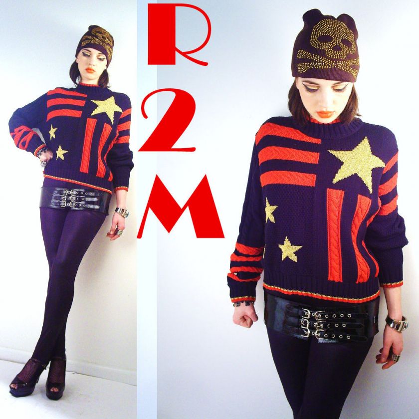 vintage 80s STARS runway STRIPES avant garde sweater m  