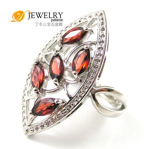 UNIQUE LEAF Genuine Garnet Ring 925 Sterling Silver  