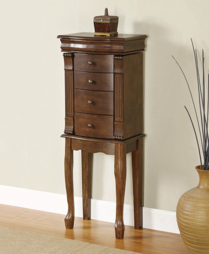 STANDING DARK WOOD FURNITURE JEWELRY Cabinet Storage Chest Box 