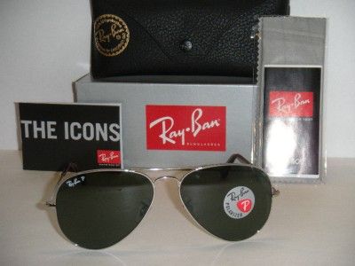 RAY BAN AVIATOR RB3025 003/58 58MM SILVER FRAME NATURAL GREEN 