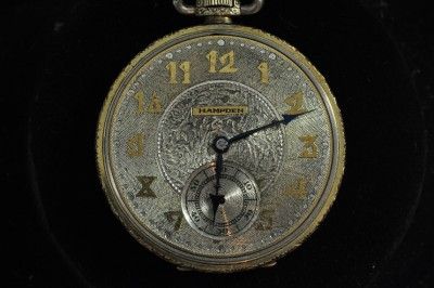 VINTAGE 12 SIZE HAMPDEN PAUL REVERE 17J GREEN GOLD FILLED POCKET WATCH 