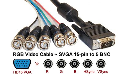 Premium RGB Video Cable HD15 VGA to 5 BNC RGBHV 6FT  