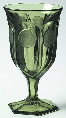 Fostoria COIN GLASS OLIVE GREEN Water Goblet 145577  