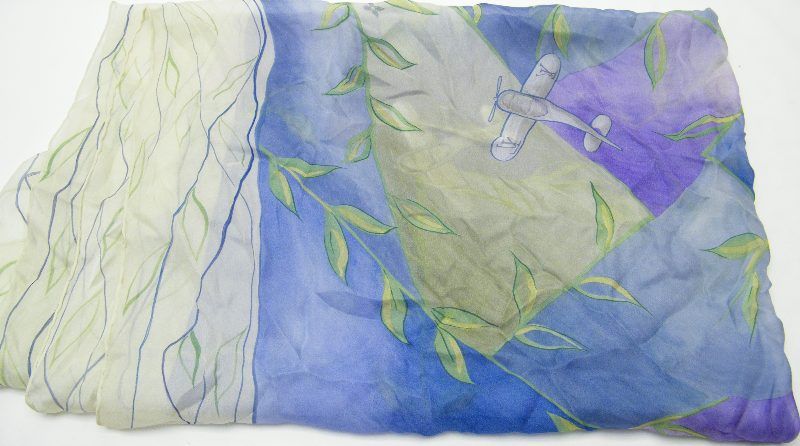   VUITTON AIRPLANE PLANE SHEER SCARF BLUE GREEN SILK 38 X 38  