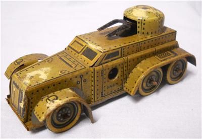 1930s WIND UP / CLOCKWORK TINPLATE GERMAN ARMOURED CAR / PANZER WAGON 