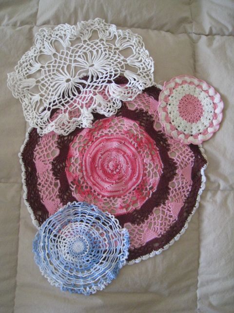 Vintage Hand Made Lot 4 Crochet Table Scarf Doilies  