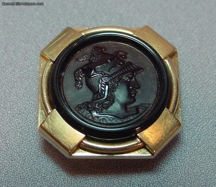 Antique French Carved Agate Warriors 18k Cufflinks  