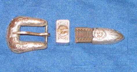   Sterling Silver 12K Gold Cowboy Western Ranger Hat Band Buckle Set