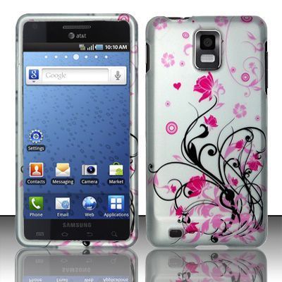 Samsung Infuse 4G i997 Hard Case Rubberized Silver Snap On Cover Pink 